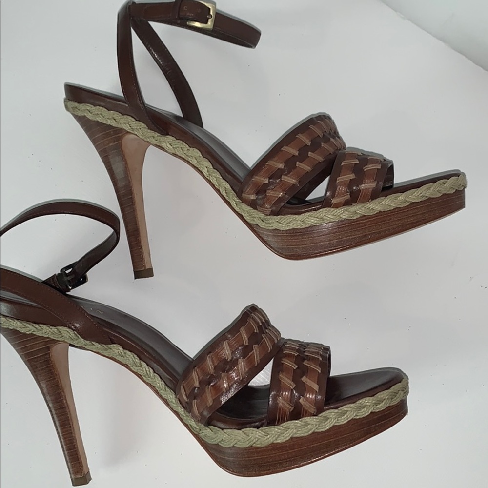 COLE HAAN Leather, Ankle Wrap Fall Heel Sandals EC - Picture 7 of 8